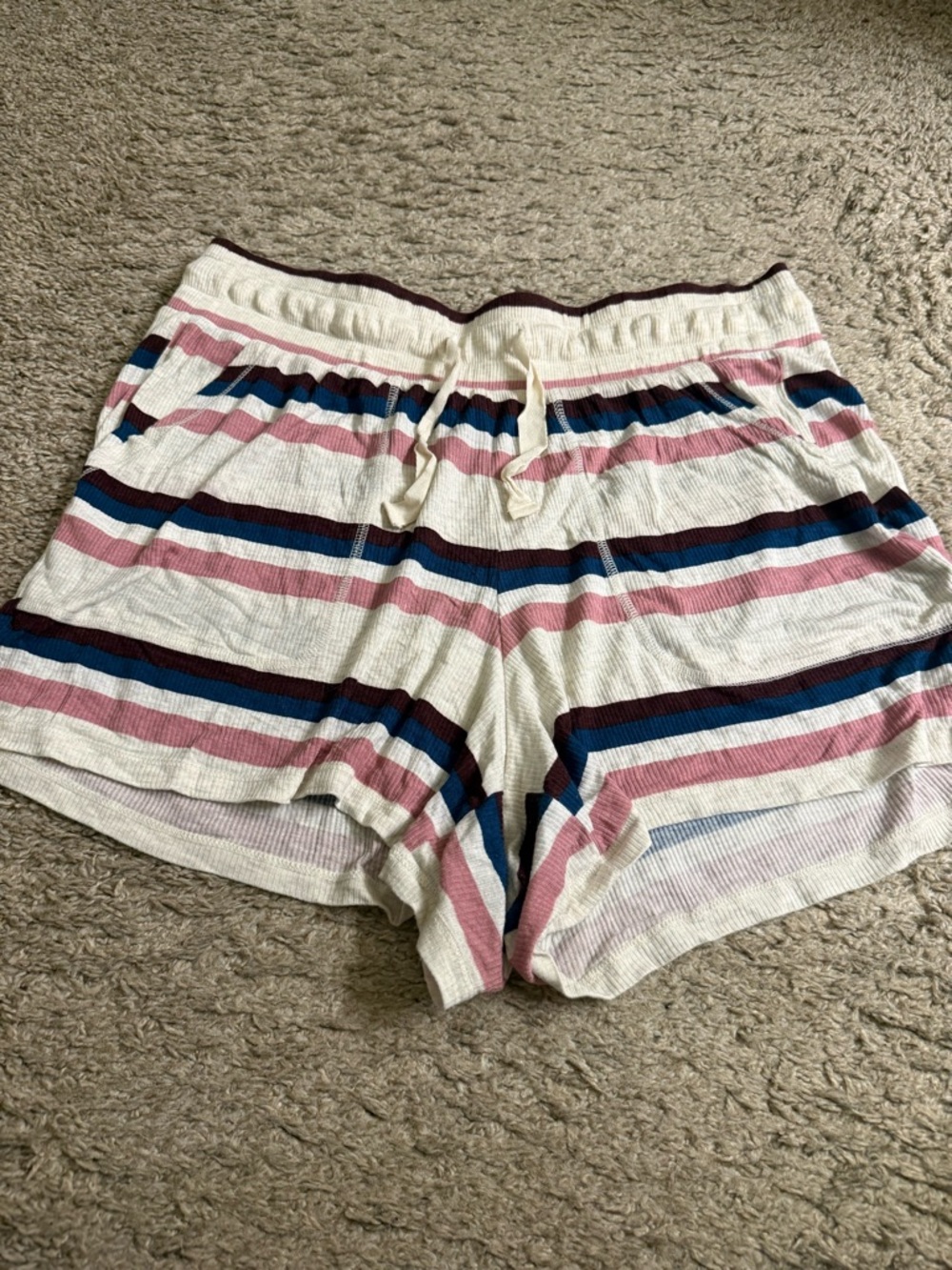 Torrid Cream Striped Super Soft Rib Drawstring Lounge Pajama Shorts - size 1